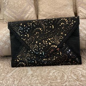 Bcbg maxazria black and gold clutch